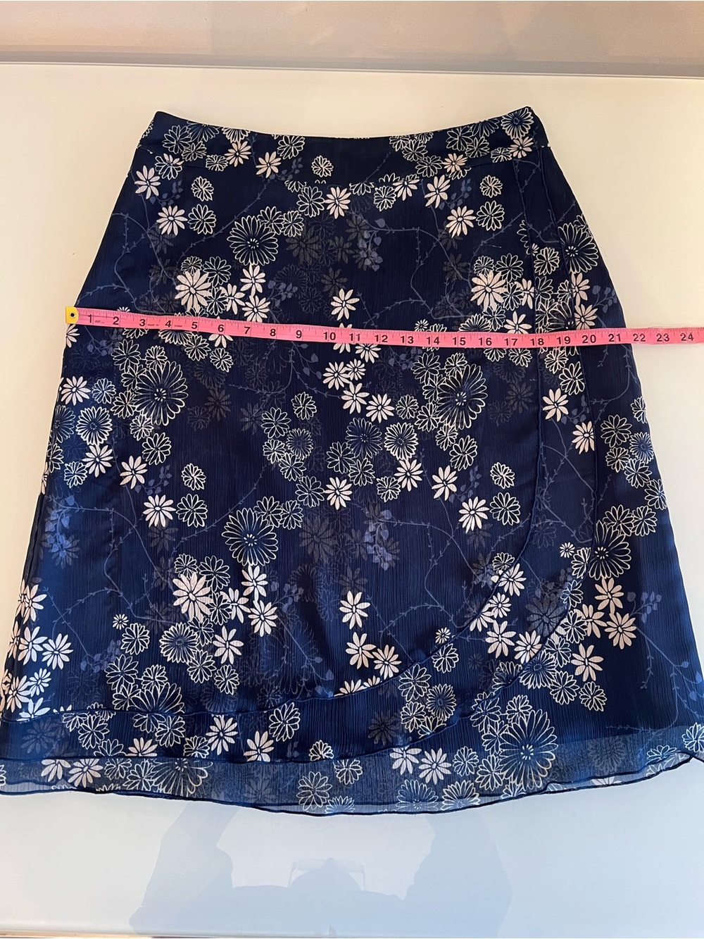 CLEO Linen Floral Skirt A-Line Blue White Summer Lightweight 10 - Picture 5 of 8